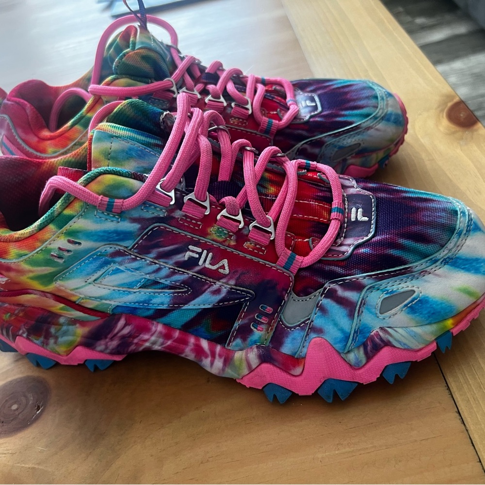 Fila Tie-Dye Athletic Shoes with Pink Accents